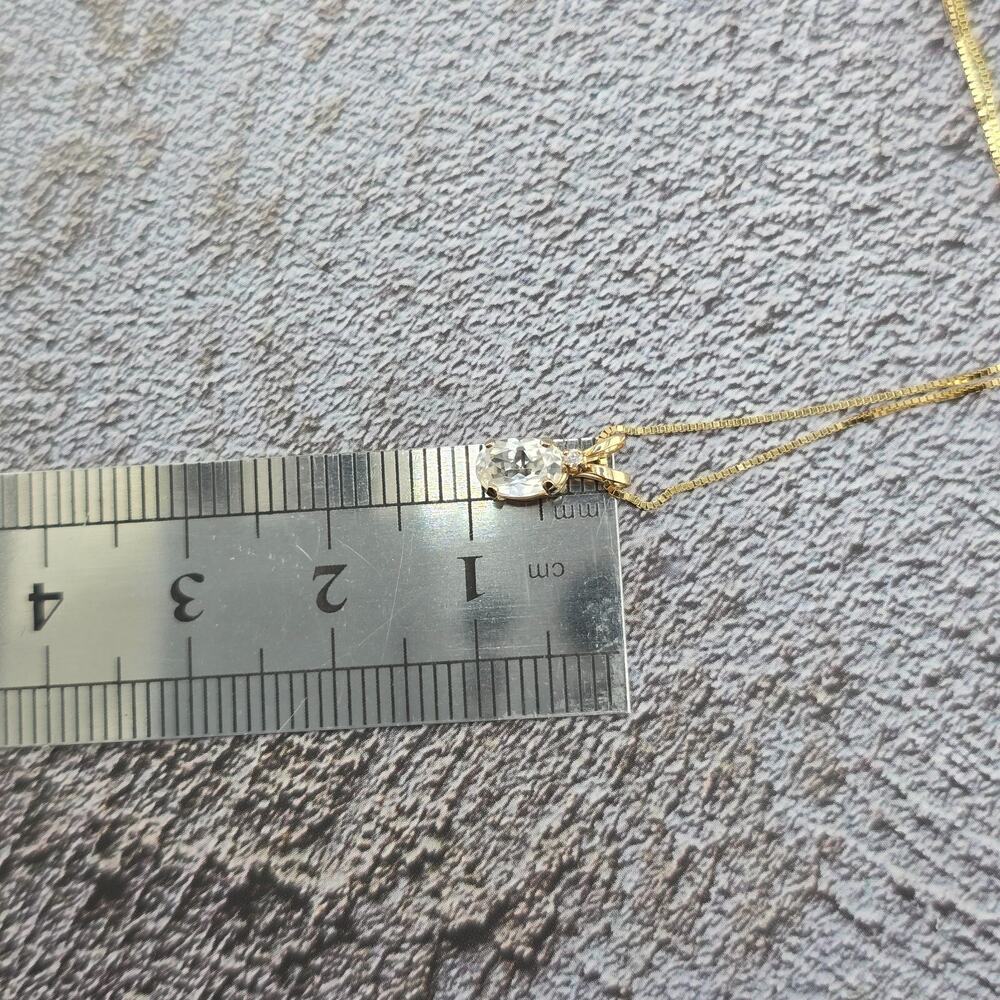 7MM Oval White Topaz, Diamond Pendant Necklace in 14K Polished Yellow Gold 18" - Picture 4 of 7